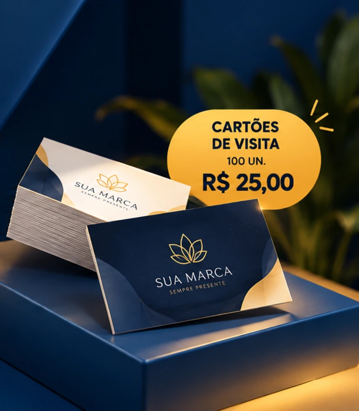 Cartões de visita, 100 unidades, R$ 25,00